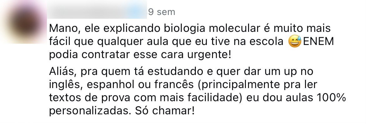 Comentário de aluno sobre o Bio X
